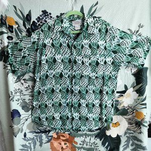 Vtg Back East Men’s Green Tropical Pineapple Hawaiian Shirt Green Rayon Size M